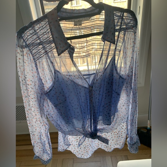 Veronica Beard Blue Floral Silk Shirt - Picture 2 of 2